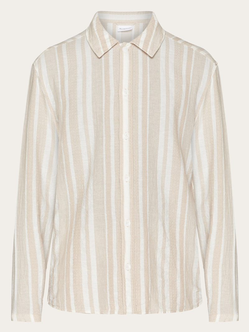 KnowledgeCotton Apparel - MEN Loose jacquard woven striped shirt - GOTS/Vegan Shirts 8030 Beige stripe