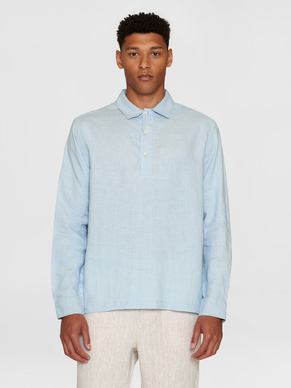 KnowledgeCotton Apparel - MEN Loose linen polo shirt - GOTS/Vegan Shirts 1322 Asley Blue