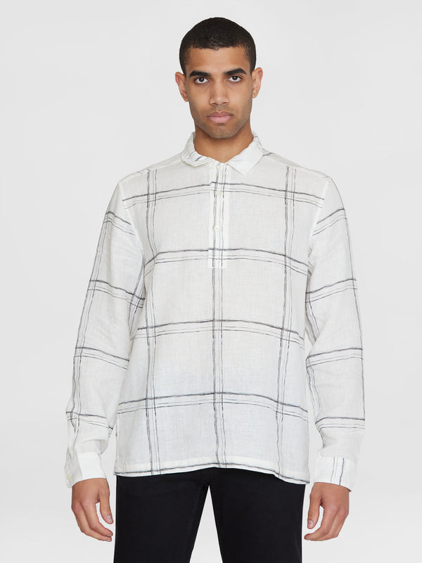KnowledgeCotton Apparel - MEN Loose linen printed polo shirt - GOTS/Vegan Shirts 7020 White check