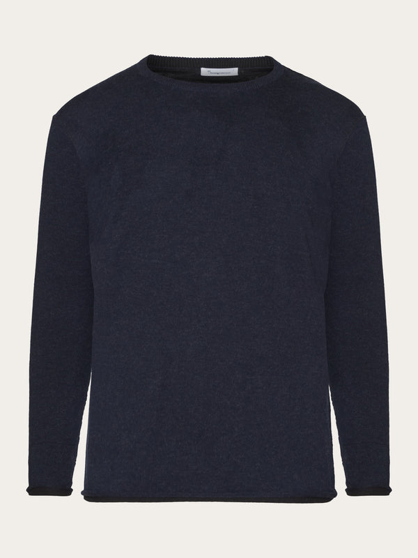 KnowledgeCotton Apparel - MEN Regular double layer cotton mix rolledge crew neck knit - GOTS/Vegan Knits 1412 Night Sky