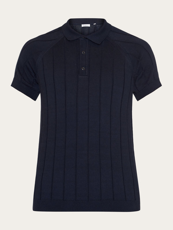 KnowledgeCotton Apparel - MEN Regular short sleeved striped knitted polo - GOTS/Vegan Polos 1412 Night Sky