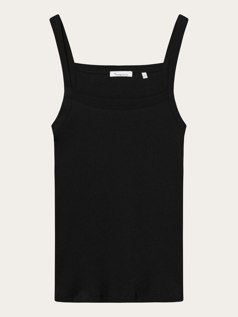 KnowledgeCotton Apparel - WMN Rib strap top T-shirts 1300 Black Jet