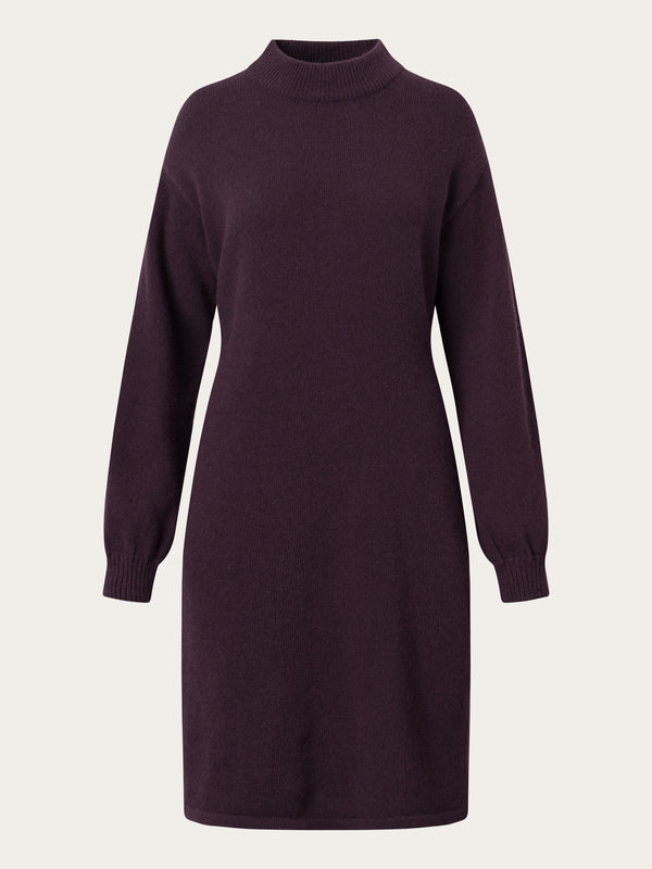 KnowledgeCotton Apparel - WMN Wool crew neck mid length dress Dresses 1394 Chocolate Plum