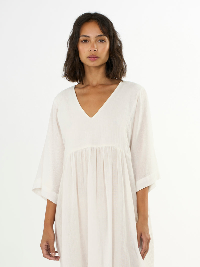 KnowledgeCotton Apparel - WMN Cotton crepe A-shape dress Dresses 1334 Snow White