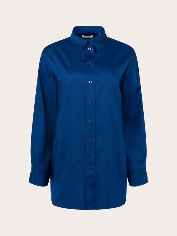KnowledgeCotton Apparel - WMN Cotton satin oversized long sleeved shirt Overshirts 1065 Limoges